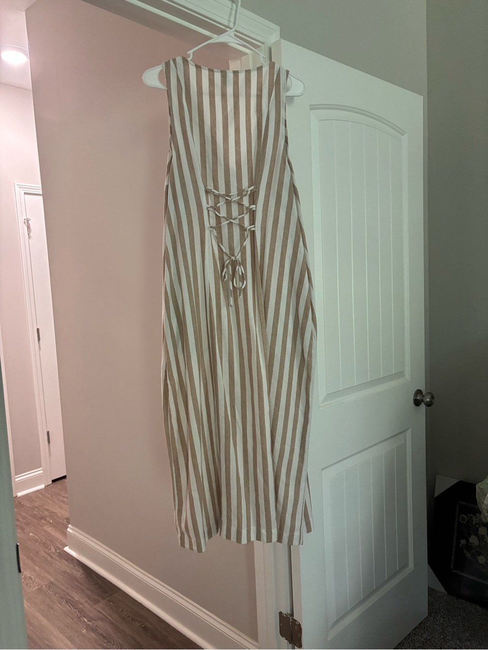 Old Navy Beige and White Striped Sleeveless Button-Front Maxi Dress - Picture 2 of 2